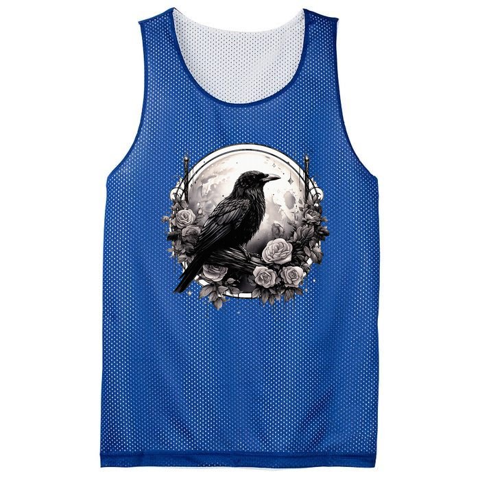 Raven Full Moon Gothic Witchy Crow Roses Mystical Mesh Reversible Basketball Jersey Tank