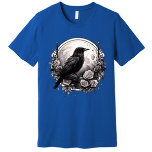 Raven Full Moon Gothic Witchy Crow Roses Mystical Premium T-Shirt