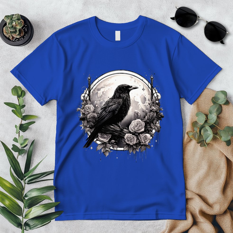 Raven Full Moon Gothic Witchy Crow Roses Mystical Premium T-Shirt
