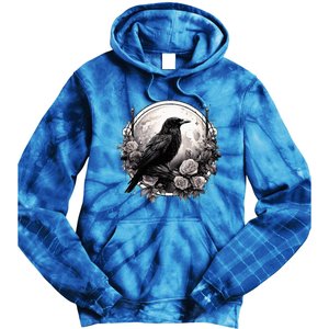 Raven Full Moon Gothic Witchy Crow Roses Mystical Tie Dye Hoodie