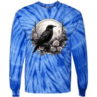 Raven Full Moon Gothic Witchy Crow Roses Mystical Tie-Dye Long Sleeve Shirt