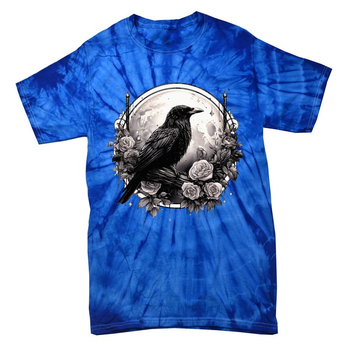 Raven Full Moon Gothic Witchy Crow Roses Mystical Tie-Dye T-Shirt