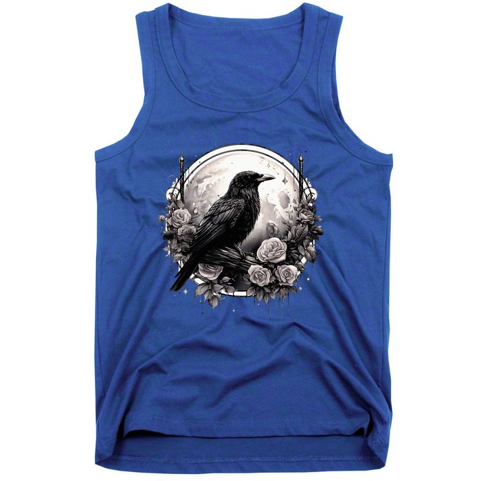 Raven Full Moon Gothic Witchy Crow Roses Mystical Tank Top