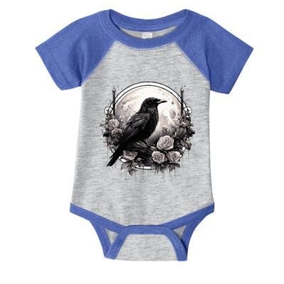 Raven Full Moon Gothic Witchy Crow Roses Mystical Infant Baby Jersey Bodysuit