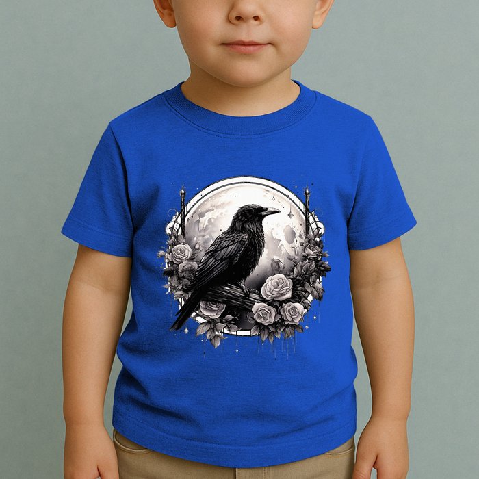 Raven Full Moon Gothic Witchy Crow Roses Mystical Toddler T-Shirt