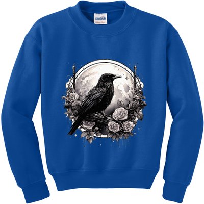 Raven Full Moon Gothic Witchy Crow Roses Mystical Kids Sweatshirt