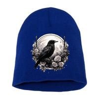 Raven Full Moon Gothic Witchy Crow Roses Mystical Short Acrylic Beanie
