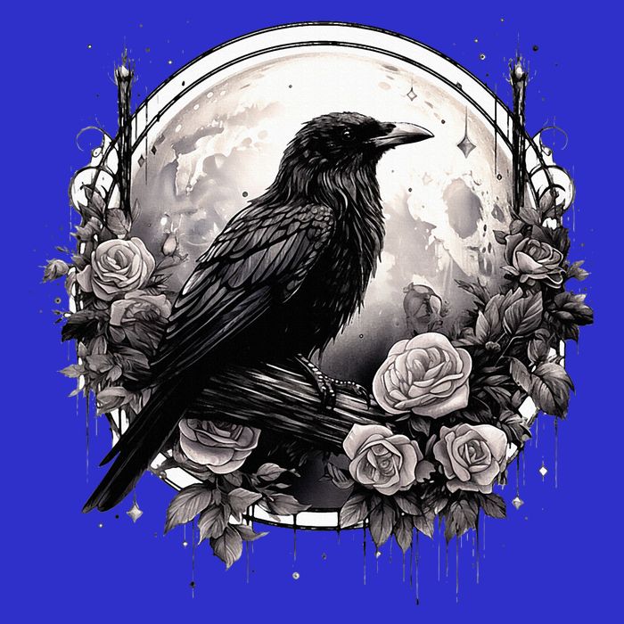 Raven Full Moon Gothic Witchy Crow Roses Mystical Short Acrylic Beanie
