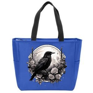 Raven Full Moon Gothic Witchy Crow Roses Mystical Zip Tote Bag