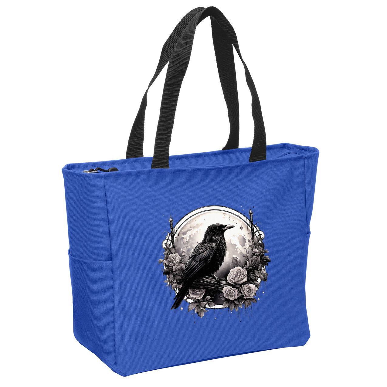 Raven Full Moon Gothic Witchy Crow Roses Mystical Zip Tote Bag