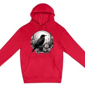 Raven Full Moon Gothic Witchy Crow Roses Mystical Premium Pullover Hoodie