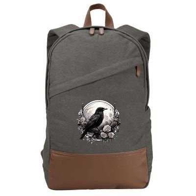 Raven Full Moon Gothic Witchy Crow Roses Mystical Cotton Canvas Backpack