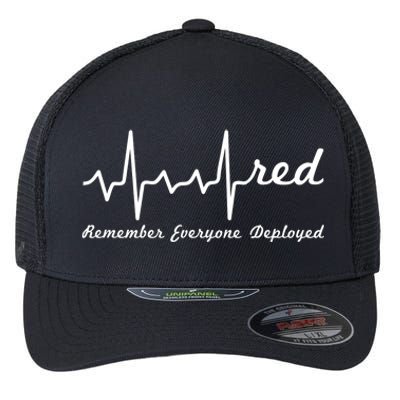 RED Friday Military Remember Everyone Deployed Heartbeat Flexfit Unipanel Trucker Cap