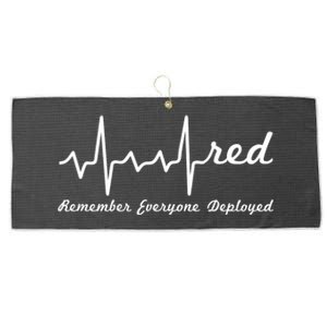 RED Friday Military Remember Everyone Deployed Heartbeat Large Microfiber Waffle Golf Towel