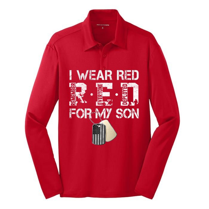 Red Friday Military Mom Gift I Wear Red On Friday For My Son Silk Touch Performance Long Sleeve Polo