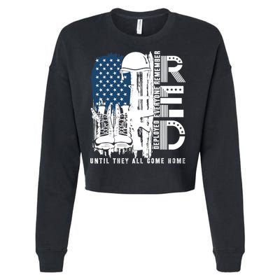 Red Friday Military We Wear Red Support Our Troops US Flag Cropped Pullover Crew
