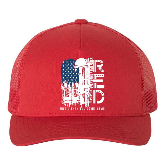 Red Friday Military We Wear Red Support Our Troops US Flag Yupoong Adult 5-Panel Trucker Hat