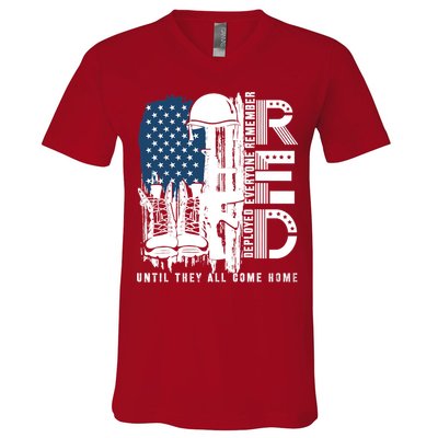 Red Friday Military We Wear Red Support Our Troops US Flag V-Neck T-Shirt