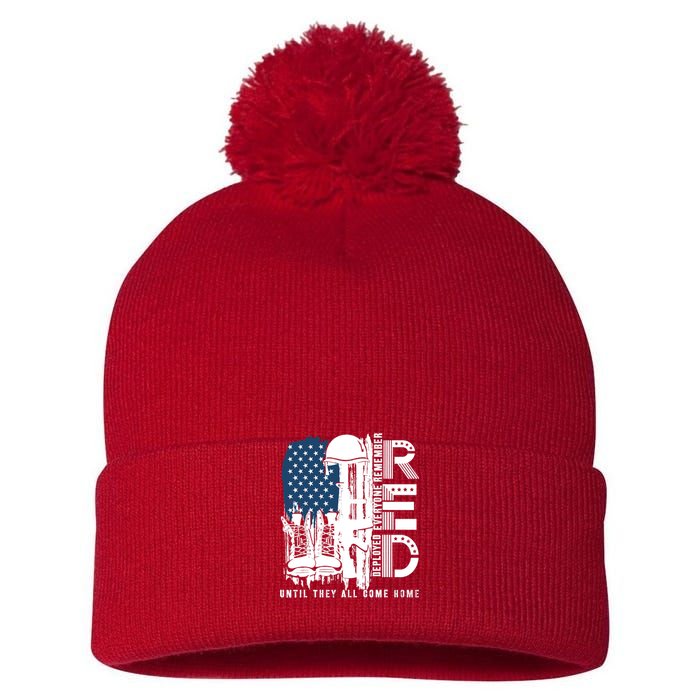 Red Friday Military We Wear Red Support Our Troops US Flag Pom Pom 12in Knit Beanie