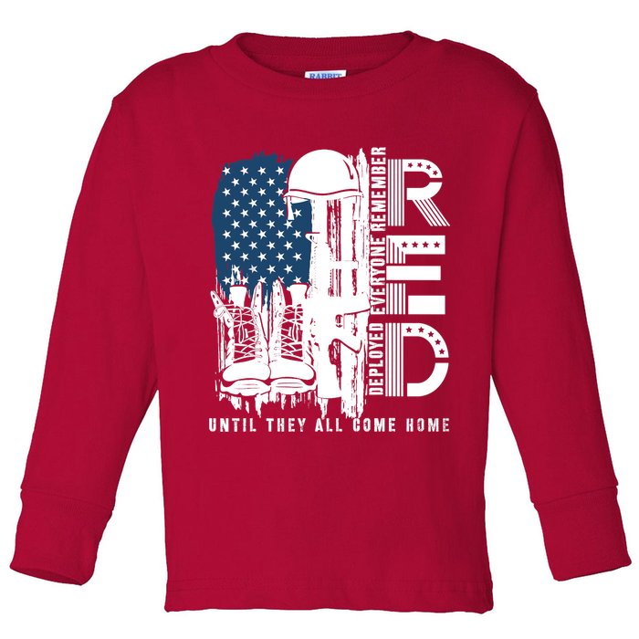 Red Friday Military We Wear Red Support Our Troops US Flag Toddler Long Sleeve Shirt