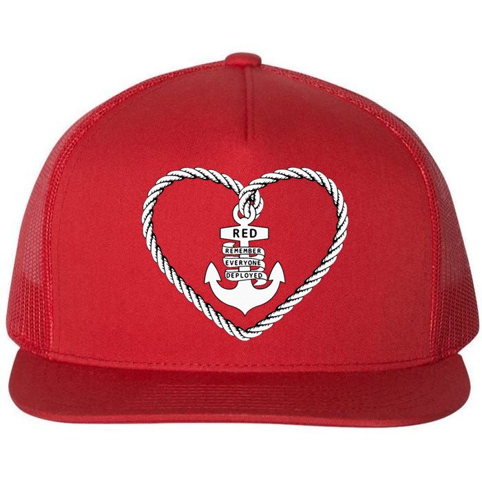 RED Friday Military Remember Everyone Deployed Heart Anchor Flat Bill Trucker Hat