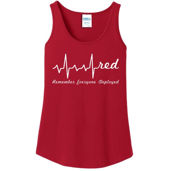 RED Friday Military Remember Everyone Deployed Heartbeat Ladies Essential Tank