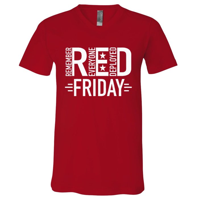 Red Friday Military Remember Everyone Deployed US Veterans V-Neck T-Shirt