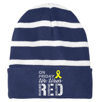 Red Friday Military R.E.D. On Friday We Wear Red Striped Beanie with Solid Band