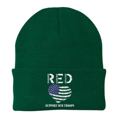 RED Friday Military Support Our Troops Heart Retro US Flag Knit Cap Winter Beanie