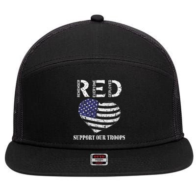 RED Friday Military Support Our Troops Heart Retro US Flag 7 Panel Mesh Trucker Snapback Hat