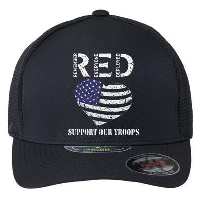 RED Friday Military Support Our Troops Heart Retro US Flag Flexfit Unipanel Trucker Cap