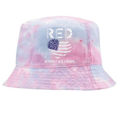 RED Friday Military Support Our Troops Heart Retro US Flag Tie-Dyed Bucket Hat