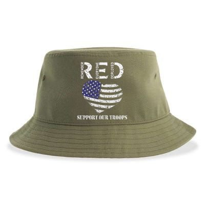 RED Friday Military Support Our Troops Heart Retro US Flag Sustainable Bucket Hat