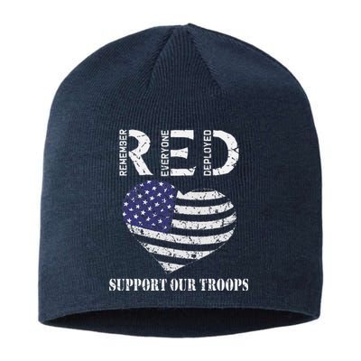 RED Friday Military Support Our Troops Heart Retro US Flag Sustainable Beanie