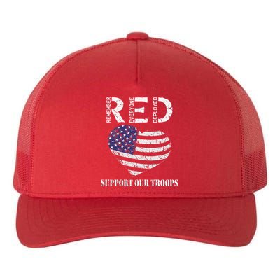 RED Friday Military Support Our Troops Heart Retro US Flag Yupoong Adult 5-Panel Trucker Hat