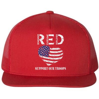 RED Friday Military Support Our Troops Heart Retro US Flag Flat Bill Trucker Hat