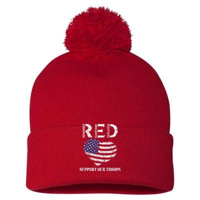 RED Friday Military Support Our Troops Heart Retro US Flag Pom Pom 12in Knit Beanie