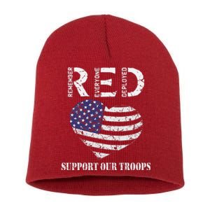 RED Friday Military Support Our Troops Heart Retro US Flag Short Acrylic Beanie