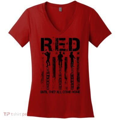 RED Friday Military Until They Come Home American Flag Women's V-Neck T-Shirt