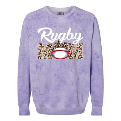 Rugby Funny Mom Game Leopard Mothers Day Cool Gift Colorblast Crewneck Sweatshirt