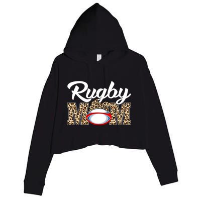 Rugby Funny Mom Game Leopard Mothers Day Cool Gift Crop Fleece Hoodie