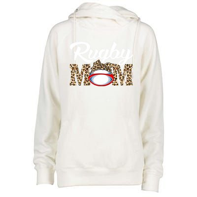 Rugby Funny Mom Game Leopard Mothers Day Cool Gift Womens Funnel Neck Pullover Hood