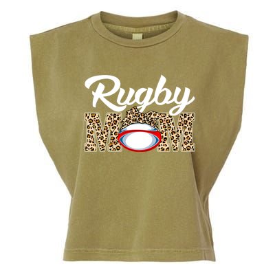 Rugby Funny Mom Game Leopard Mothers Day Cool Gift Garment-Dyed Women's Muscle Tee