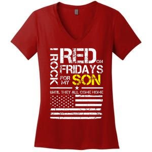 Red Friday Military Dad Wear Red For My Son Women's V-Neck T-Shirt