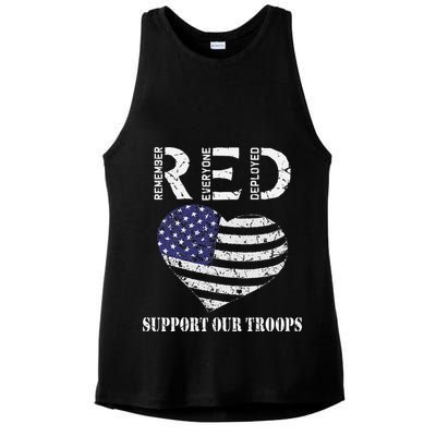 RED Friday Military Support Our Troops Heart Retro US Flag Ladies PosiCharge Tri-Blend Wicking Tank