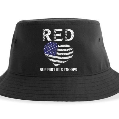 RED Friday Military Support Our Troops Heart Retro US Flag Sustainable Bucket Hat