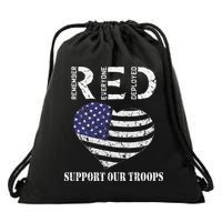 RED Friday Military Support Our Troops Heart Retro US Flag Drawstring Bag