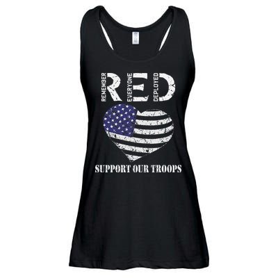 RED Friday Military Support Our Troops Heart Retro US Flag Ladies Essential Flowy Tank