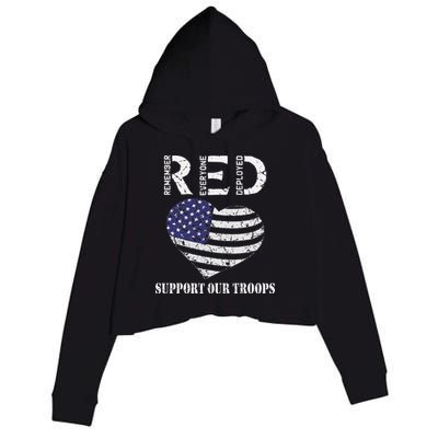 RED Friday Military Support Our Troops Heart Retro US Flag Crop Fleece Hoodie