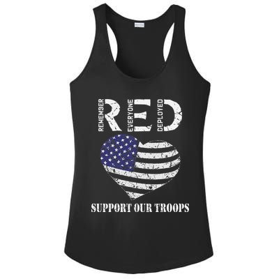 RED Friday Military Support Our Troops Heart Retro US Flag Ladies PosiCharge Competitor Racerback Tank